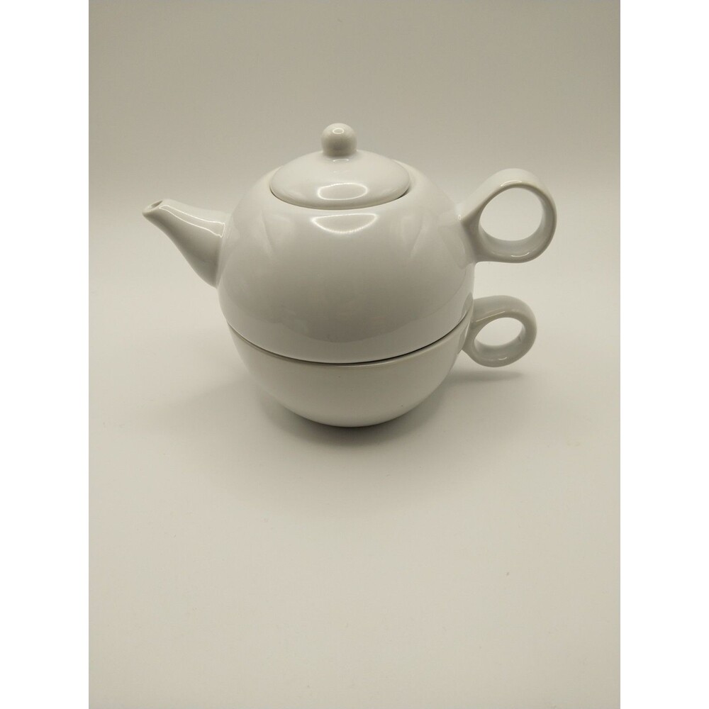Old Amsterdam Porcelain Works Teapot & Tea Cup for One 8 Oz Glossy White